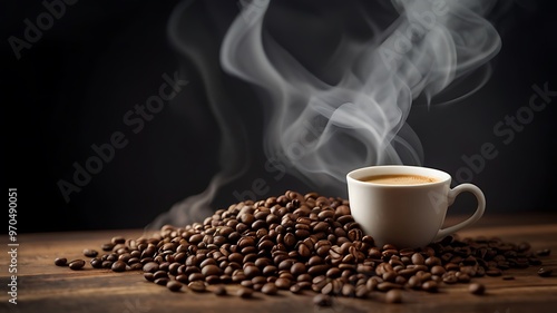 Roasting inspires smoke and coffee beans