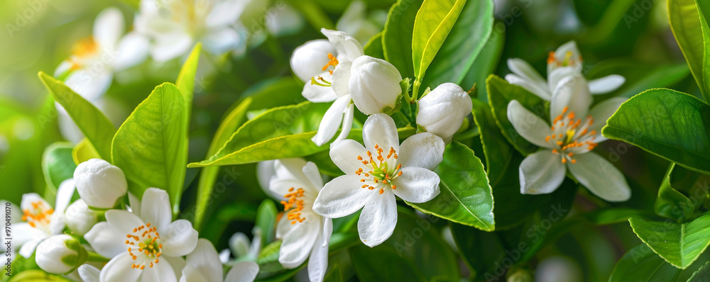 Fototapeta premium Close-Up of Fragrant White Jasmine Flowers in Full Bloom