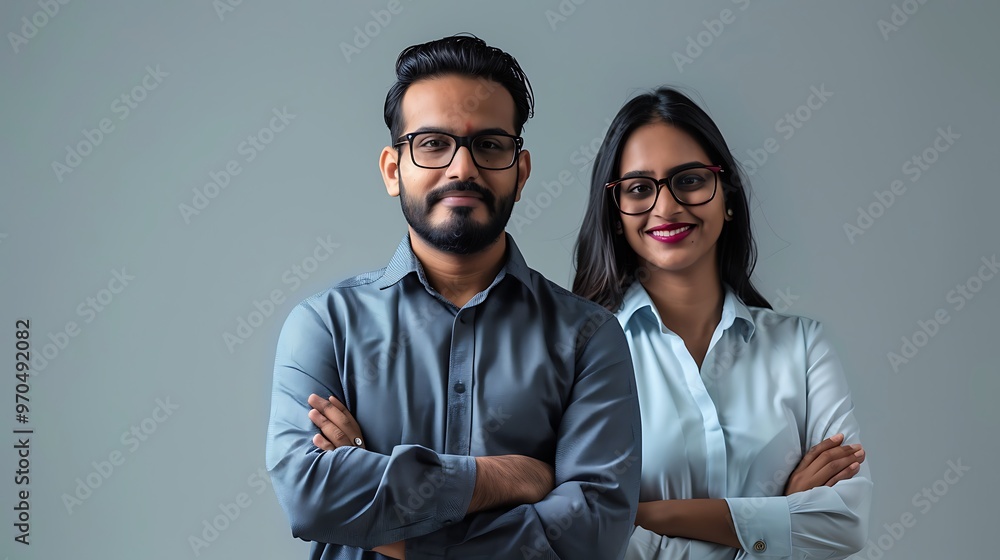 Confident entrepreneur smiling in a modern office, reflecting ambition and success in a portrait shot with a plain office background Confident entrepreneur smiling in a modern office, reflecting ambition and success in a portrait shot with a plain office background