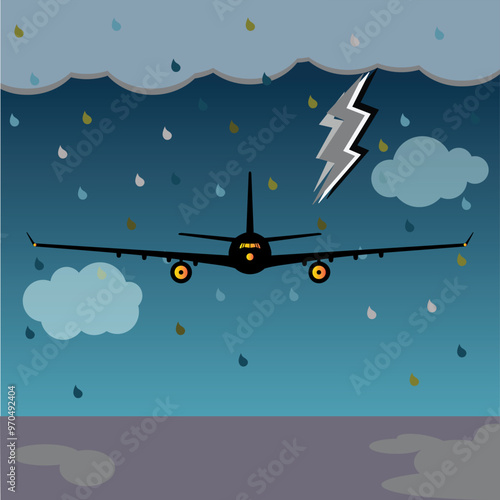 Plane flying in a stormy weather 