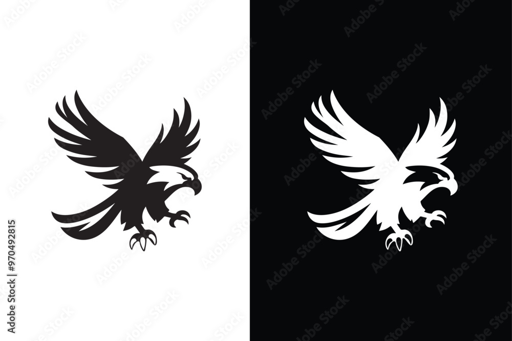 Obraz premium Bold Eagle Silhouette Vector. Icon Design on White and Black Background