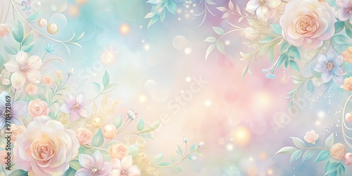 Dreamy pastel gradients background adorned with delicate floral patterns and a pearlescent sheen photo