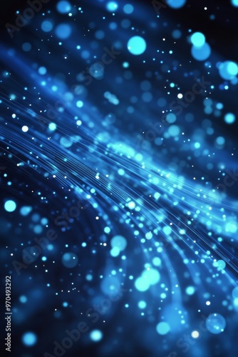 Abstract representation of a blue glowing network with connecting nodes on a ...