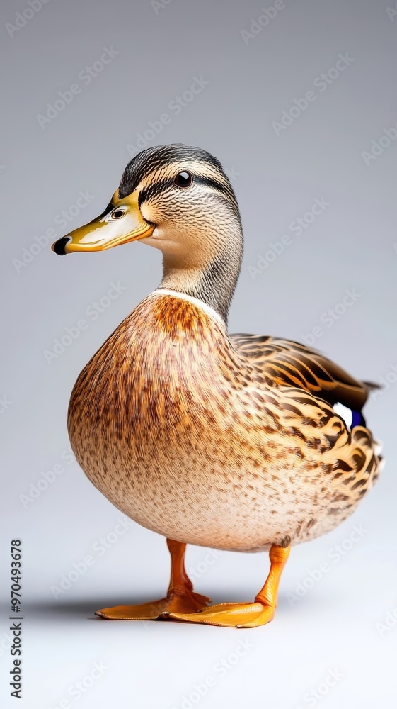 Duck against an isolated background, showcasing its detailed feathers and unique features in a simple, uncluttered environment. Duck against an isolated background, showcasing its detailed feathers and unique features in a simple, uncluttered environment.
