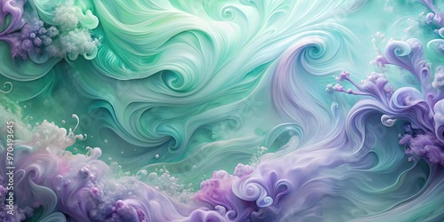 Abstract lavender and mint green background with swirling liquid textures