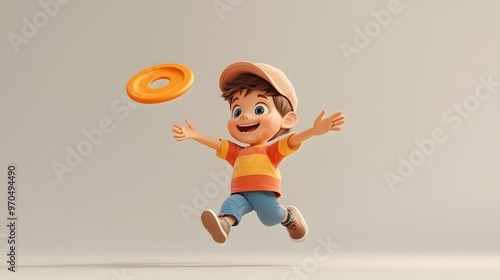 Wallpaper Mural Happy Boy Playing With Frisbee. Torontodigital.ca