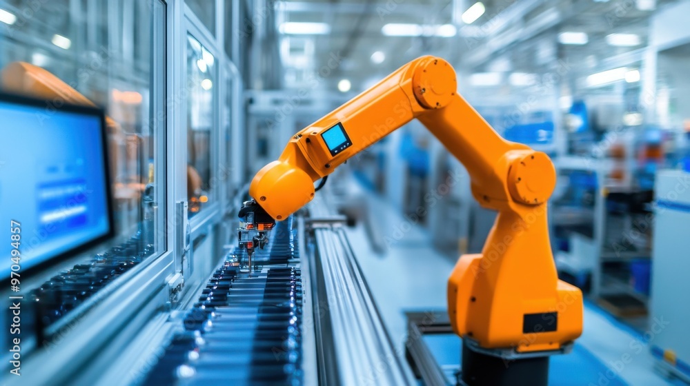 Fototapeta premium Advanced Automated Assembly Line with Sensor-Based Quality Control for Fast-Paced Production