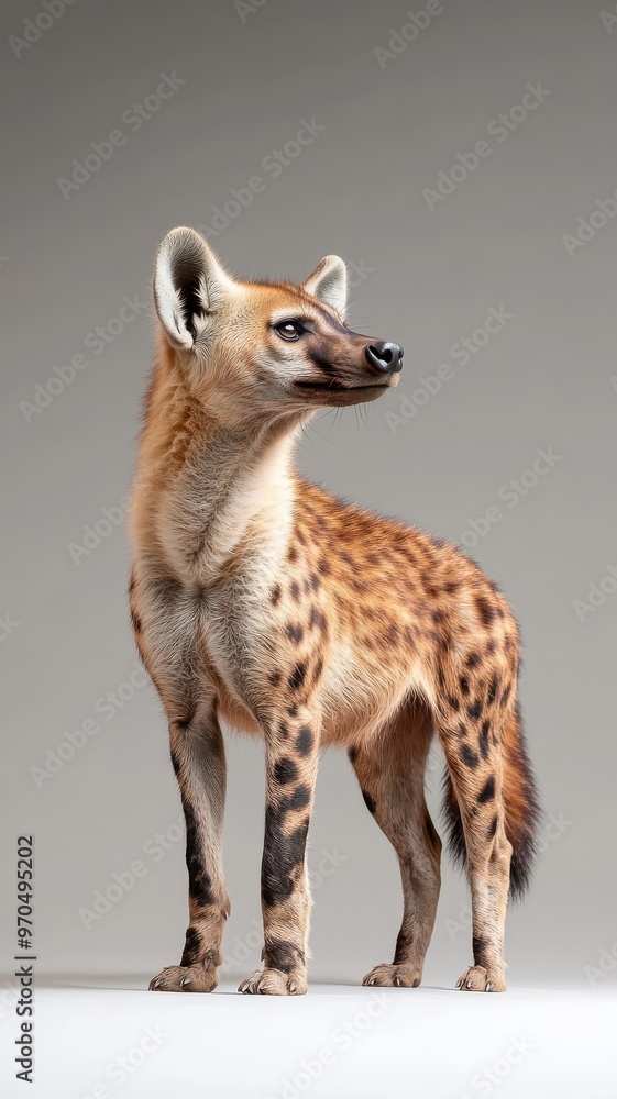 Hyena against a stark, isolated background, fur and features sharply defined, showcasing its fierce, independent nature. Hyena against a stark, isolated background, fur and features sharply defined, showcasing its fierce, independent nature.