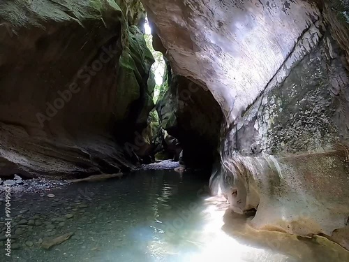 Beautiful chasm limestone rock valley carved by water through the rocks photo