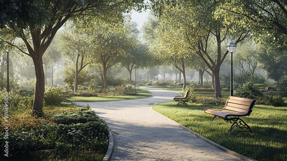 Fototapeta premium A beautiful park with a walking path