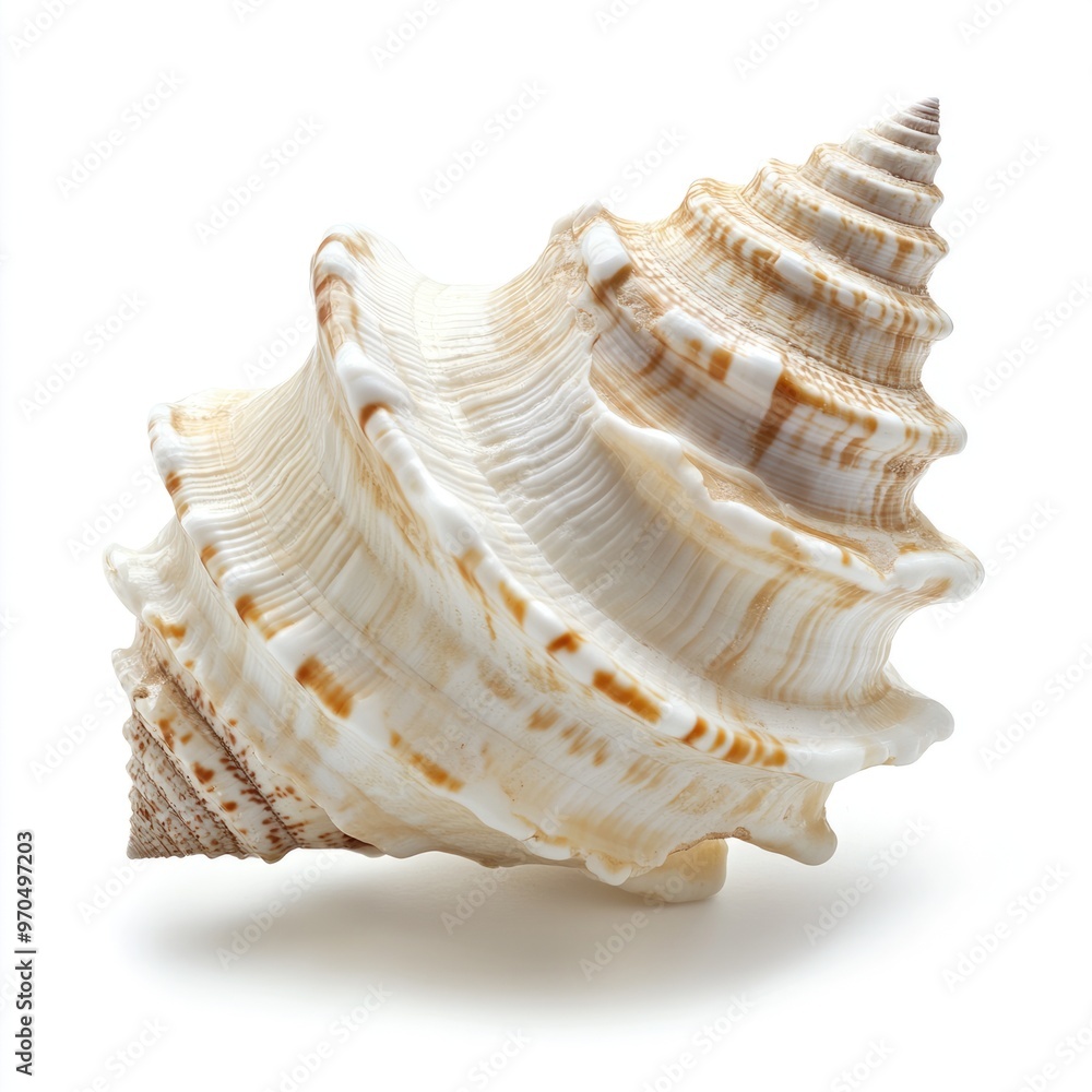 Tropical Seashell Treasures: Close-Up View of Exotic Marine Shell on Sand Beach Tropical Seashell Treasures: Close-Up View of Exotic Marine Shell on Sand Beach