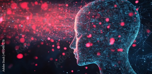 Abstract representation of a human profile illuminated by glowing connections...