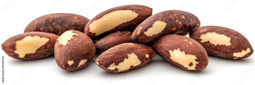 Brazil Nut Delight: A Heap of Delicious Brazil Nuts on White Background Brazil Nut Delight: A Heap of Delicious Brazil Nuts on White Background