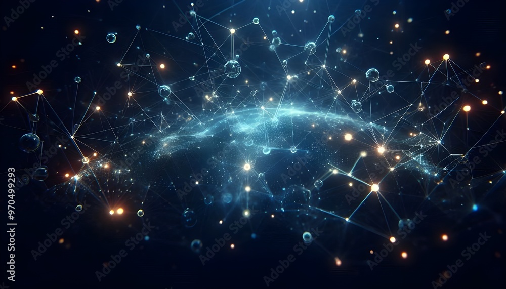 Abstract digital network connections with nodes and lines on a dark blue background, concept of connectivity Abstract digital network connections with nodes and lines on a dark blue background, concept of connectivity