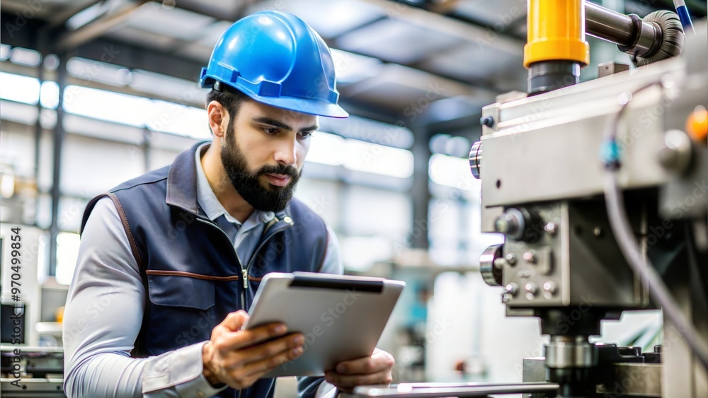 Industrial Engineer in Indian Factory - Close-up of an engineer analyzing machinery in a factory.
Industrial Engineer in Indian Factory - Close-up of an engineer analyzing machinery in a factory.