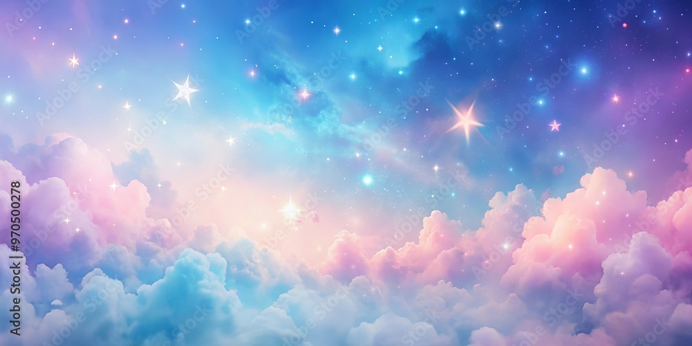 Soft misty clouds in pastel pinks and blues with twinkling stars creating an ethereal wallpaper backdrop Soft misty clouds in pastel pinks and blues with twinkling stars creating an ethereal wallpaper backdrop