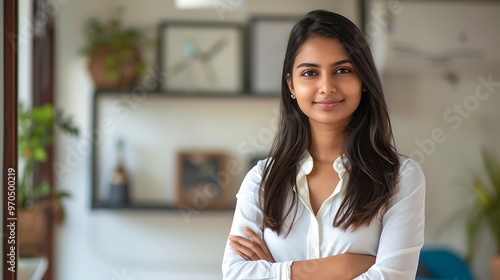 Confident Young Indian Woman Standing with Folded Arms at Home, Business Theme, Portrait Shot, Plain Office Background, Home, Arms Folded Free Download Confident Young Indian Woman Standing with Folded Arms at Home, Business Theme, Portrait Shot, Plain Office Background, Home, Arms Folded - GFXLoad