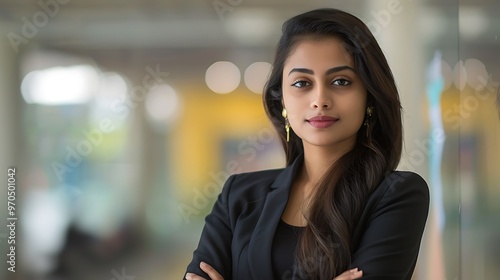 Confident Young Indian Businesswoman, Office Background, Business Theme, Portrait Shot, Plain Office Background, Office