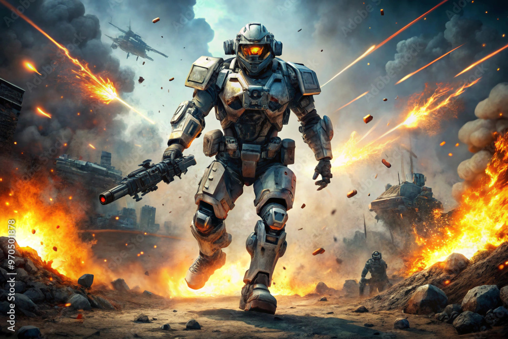 Soldier with fire. Generative AI