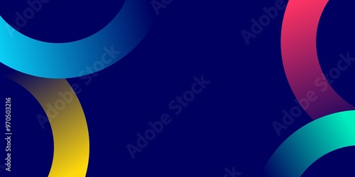 Abstract colorful gradient curves lines on dark blue background. Colorful overlapping circle abstract background