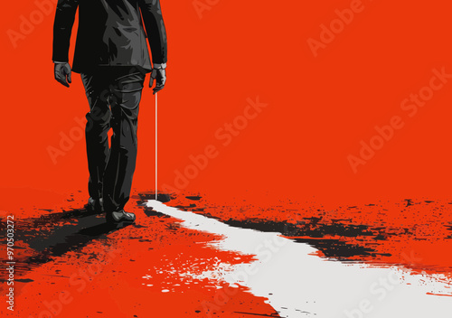 Businessman Drawing Path to Success, Conceptual Minimalist Vector Illustration, Goal Achievement, Strategic Planning, Daytime Ambiance, Bold Red, Creative Business Art