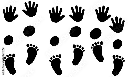 Baby hand and foot print on white background