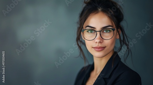 Confident and strong businesswoman depicted in a portrait shot against a plain background, symbolizing leadership and determination