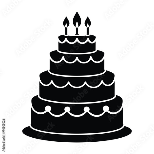 Tiered birthday cake with candles icon