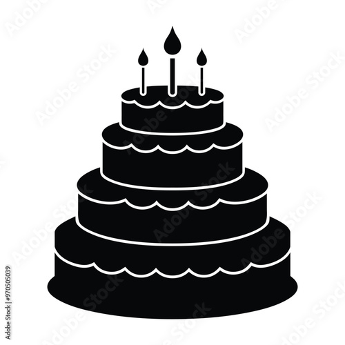 Tiered birthday cake with candles icon