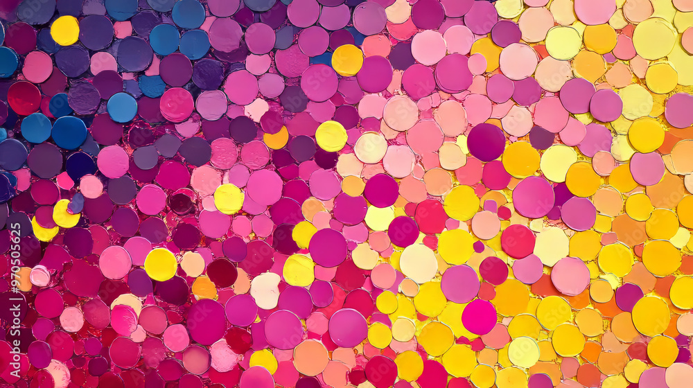 A colorful pattern with pink and yellow circles. It looks like a mosaic made from small, colored pieces. A colorful pattern with pink and yellow circles. It looks like a mosaic made from small, colored pieces.