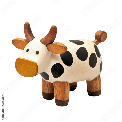 Wooden Cow Toy Isolated on White Background.