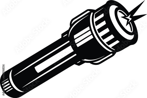 Electric torch light icon,  silhouette vector illustration on black and white .