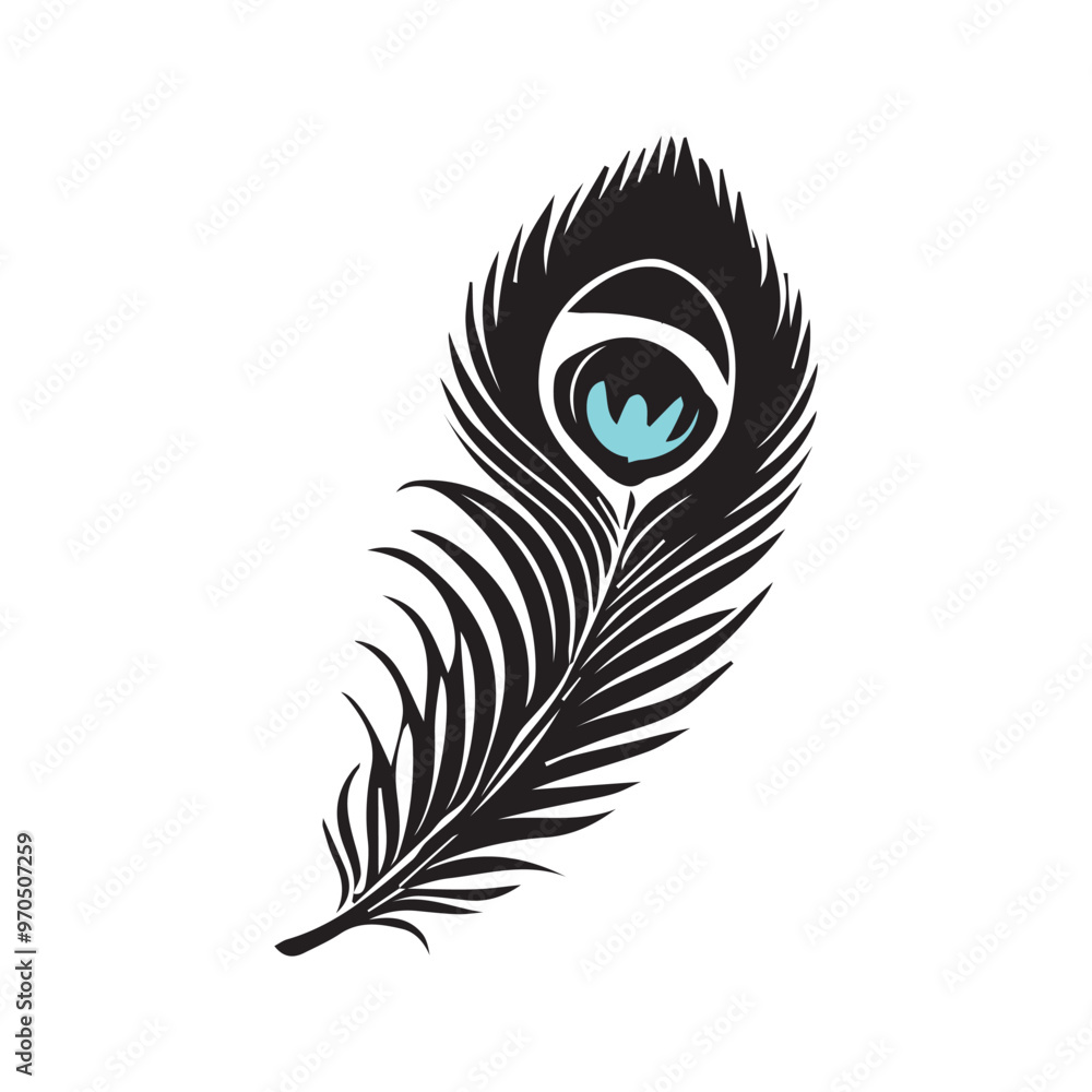 Obraz premium Peacock feather quill pen vector - quill pen illustration in black and white