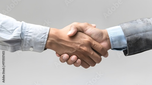 A close-up of two business professionals shaking hands, symbolizing agreement and collaboration in a professional setting. photo