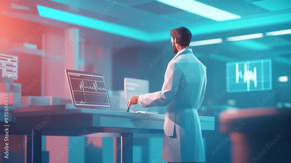 A doctor working in a hospital, providing healthcare. This abstract design is perfect for wallpapers, templates, and websites.low poly A doctor working in a hospital, providing healthcare. This abstract design is perfect for wallpapers, templates, and websites.low poly