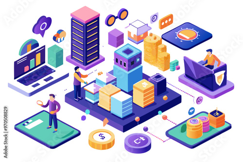 Isometric Data Storage and Technology Illustration