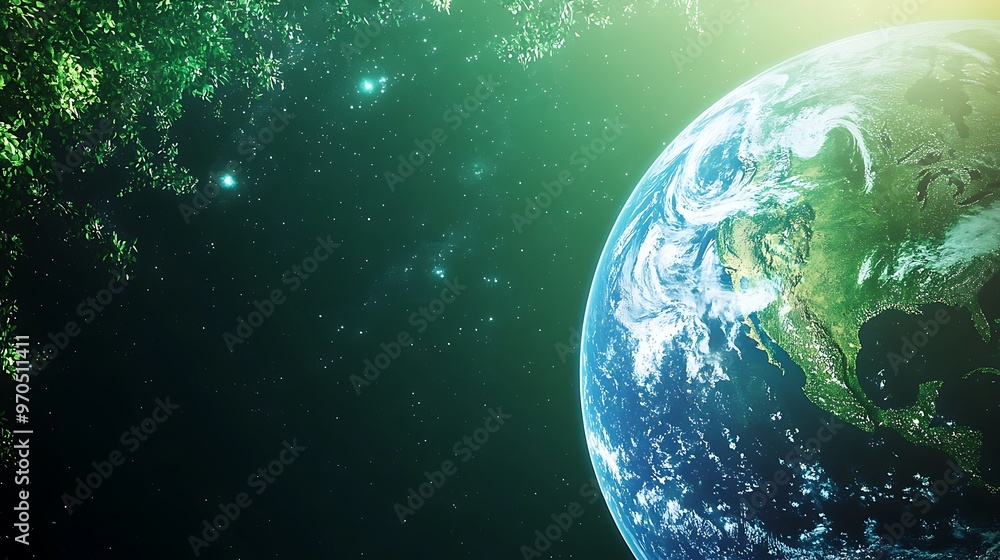 Earth From Space with Green Trees and Stars Earth From Space with Green Trees and Stars