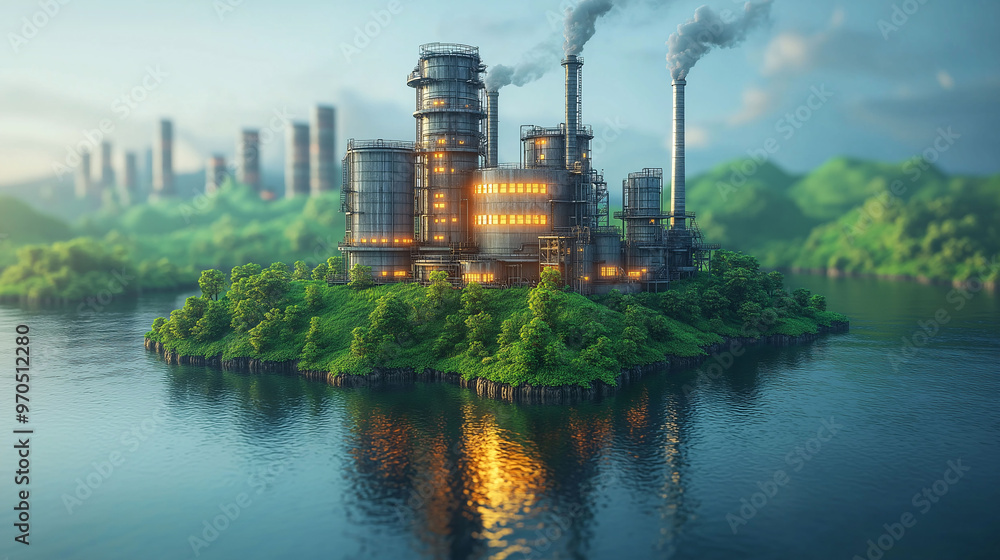 Fototapeta premium Industrial Island in Pristine Nature