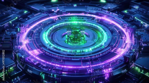 Wallpaper Mural Futuristic digital landscape with vibrant neon lights and intricate patterns, perfect for technology or sci-fi themes. Torontodigital.ca