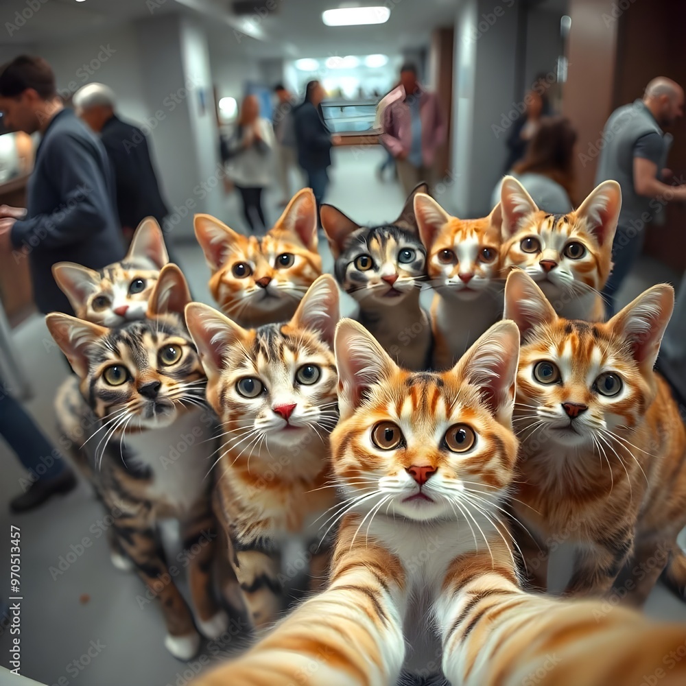 Obraz premium Eight cats taking a selfie together