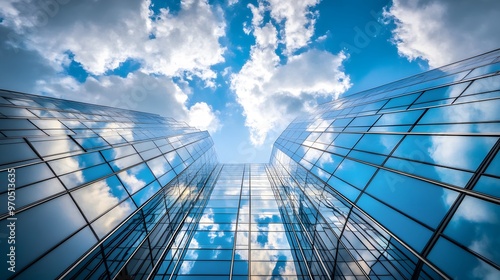 Blue Sky Reflected in Glass Building Facade