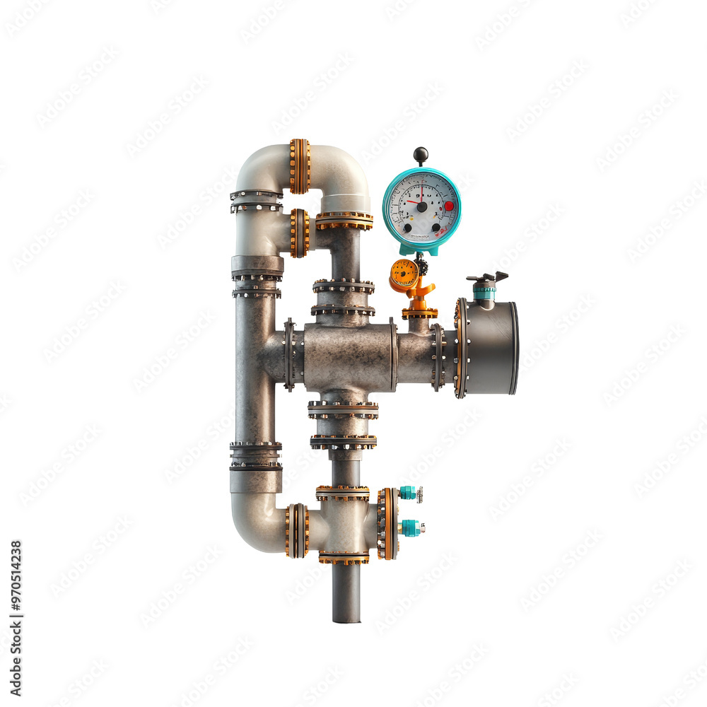 Industrial Pipe System With Gauge Industrial Pipe System With Gauge