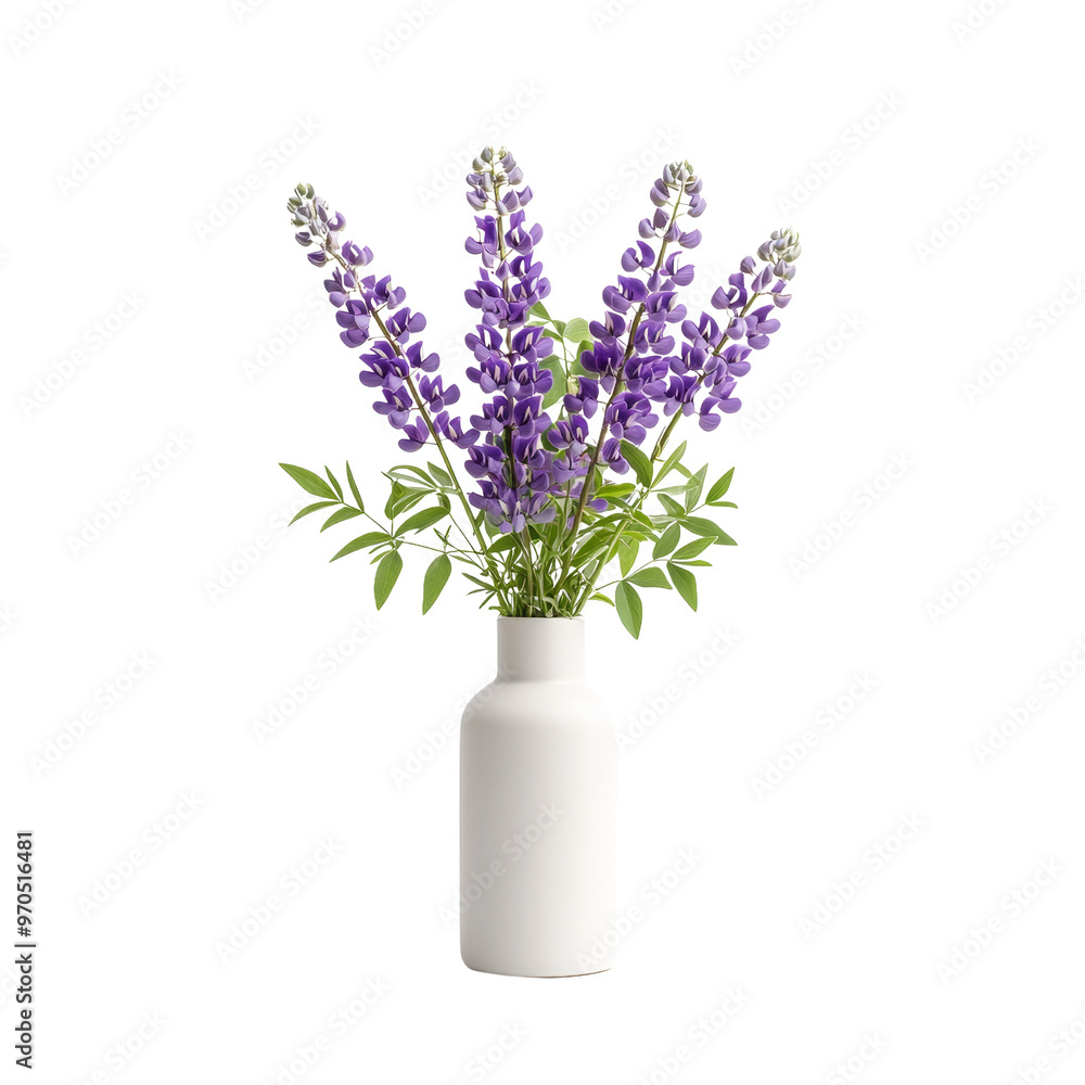 Fototapeta premium Purple Lupine Flowers in White Vase