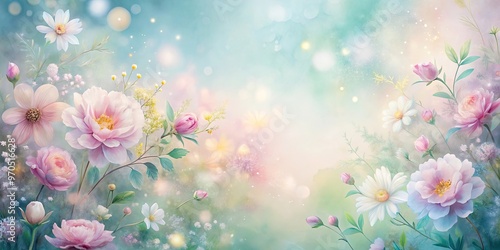 Soft and ethereal watercolor paper flowers creating a dreamy floating backdrop in pastel hues