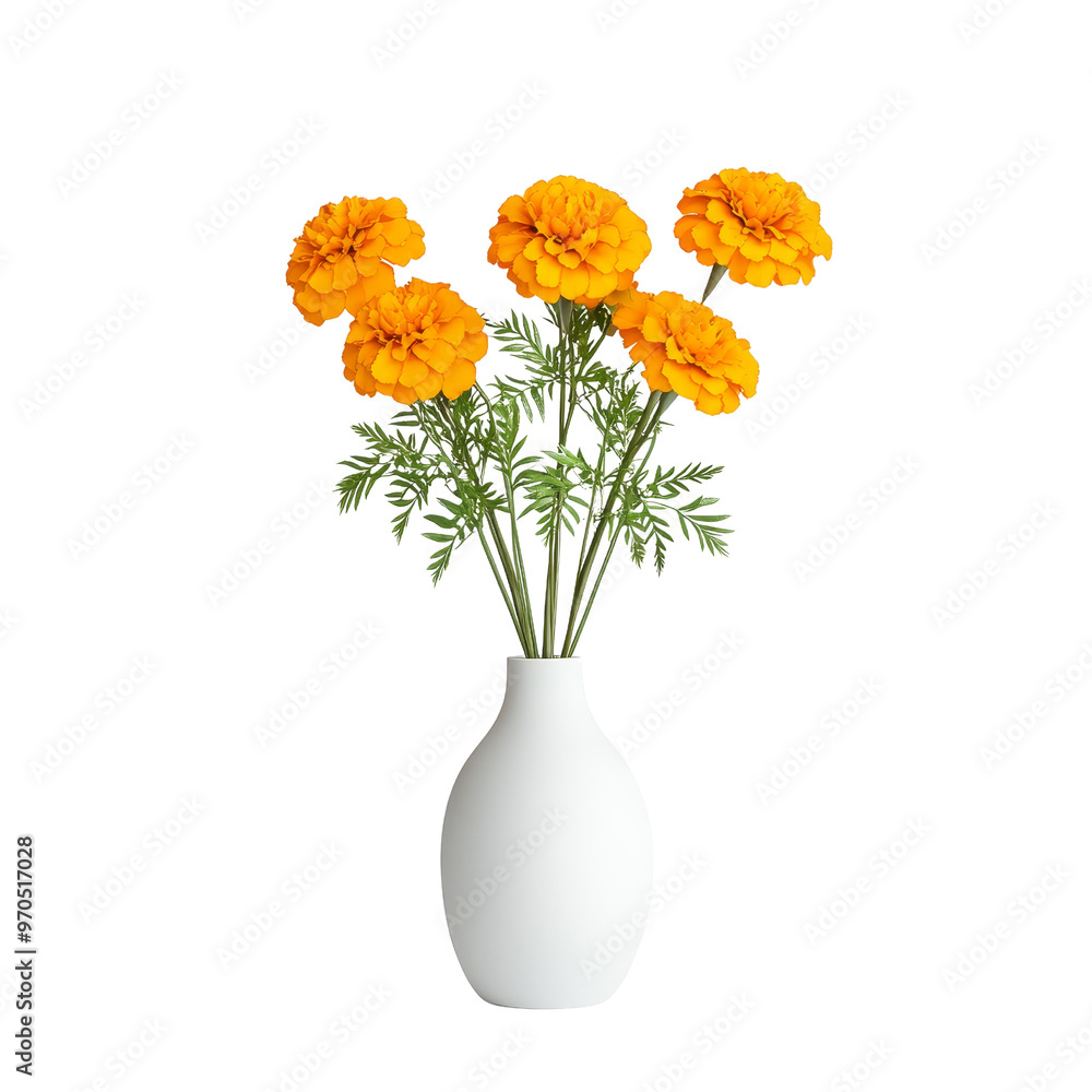 Orange Marigold Flowers in a White Vase Orange Marigold Flowers in a White Vase