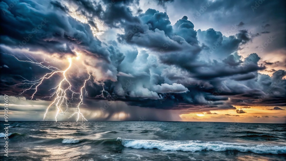 sunset and powerful storm brewing over the ocean sunset and powerful storm brewing over the ocean