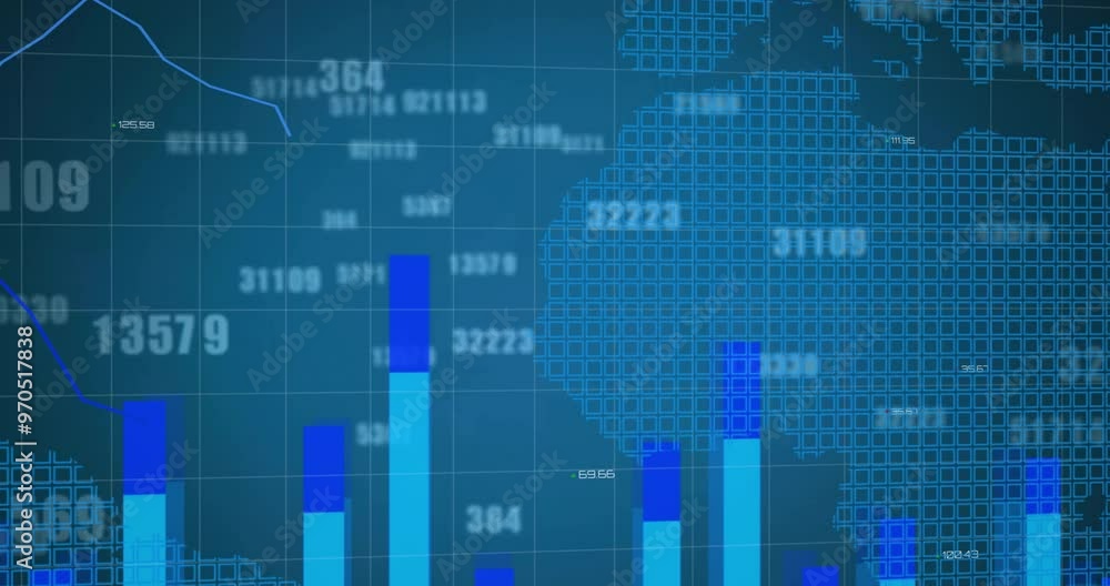 Animation of digital data processing over world map Animation of digital data processing over world map