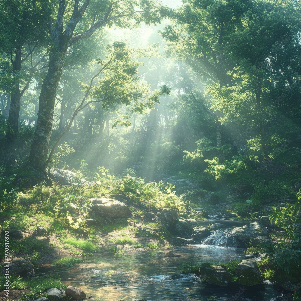 Sunlight Through Trees Forest Stream Water Nature Landscape Sunlight Through Trees Forest Stream Water Nature Landscape