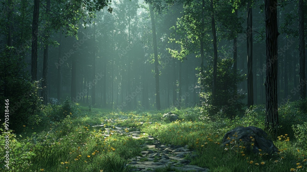 Obraz premium Sunlit Forest Path.