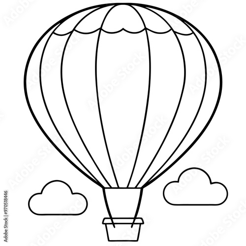 hot air balloon and clouds outline coloring book page line art drawing